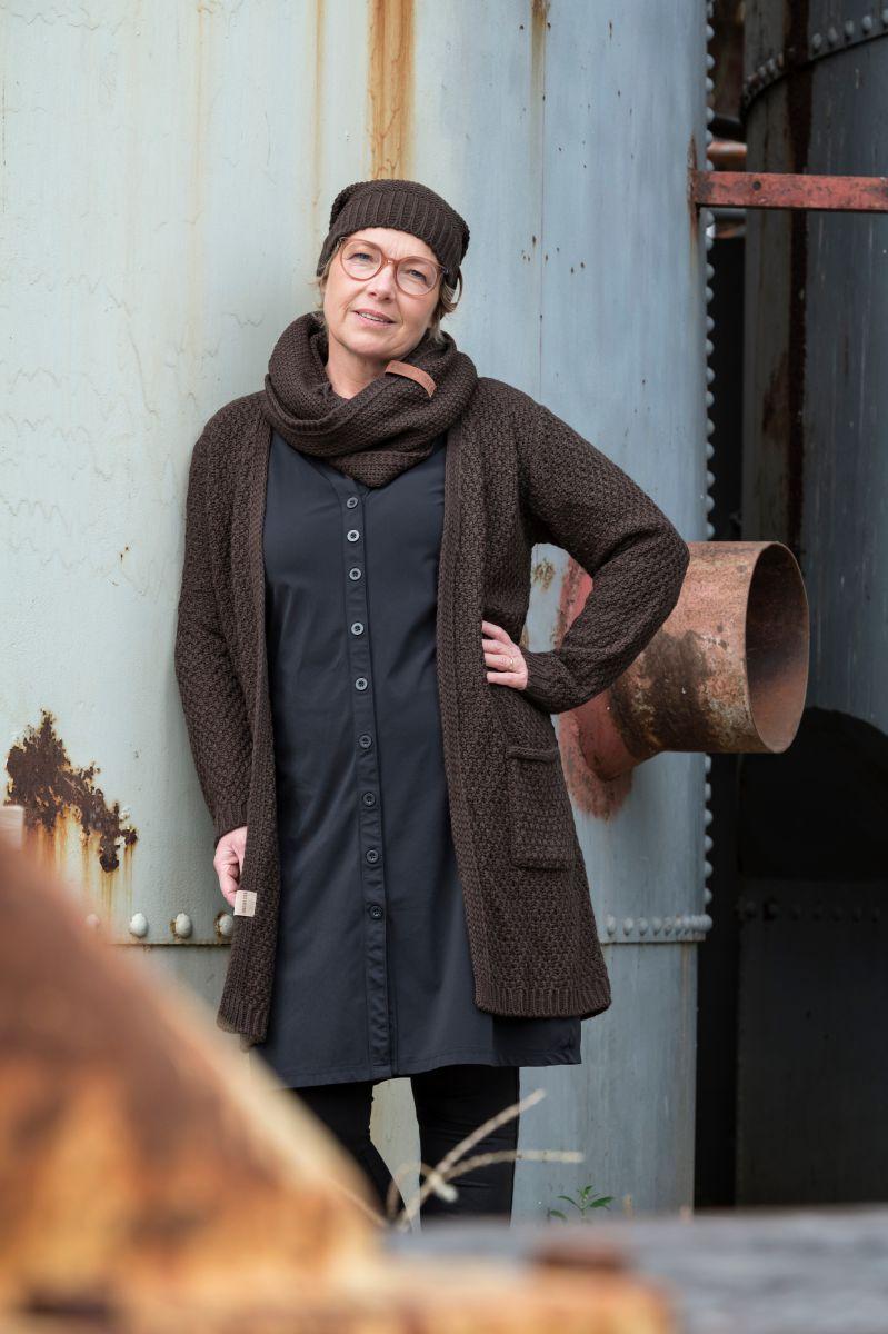 Knit Factory Luna Gebreid Vest Donkerbruin - 36/38 - Met Steekzakken