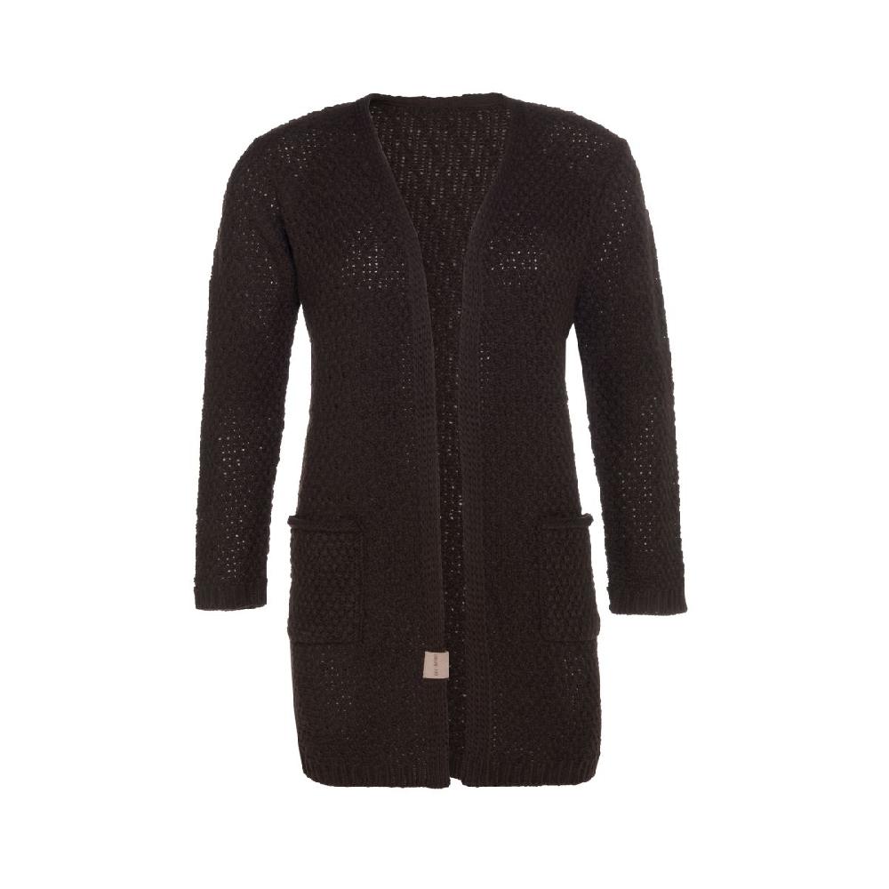 knit factory Luna Gebreid Vest Donkerbruin - 36/38 - Met steekzakken