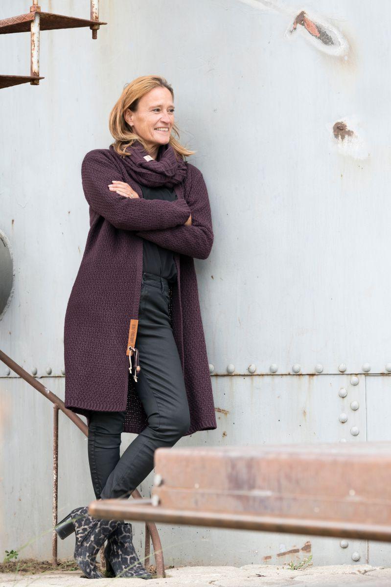 Knit Factory Luna Lang Gebreid Vest Aubergine - 36/38