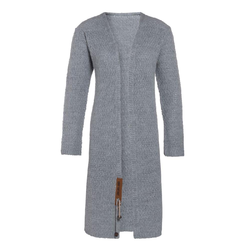 knit factory Luna Lang Gebreid Vest Licht Grijs - 36/38