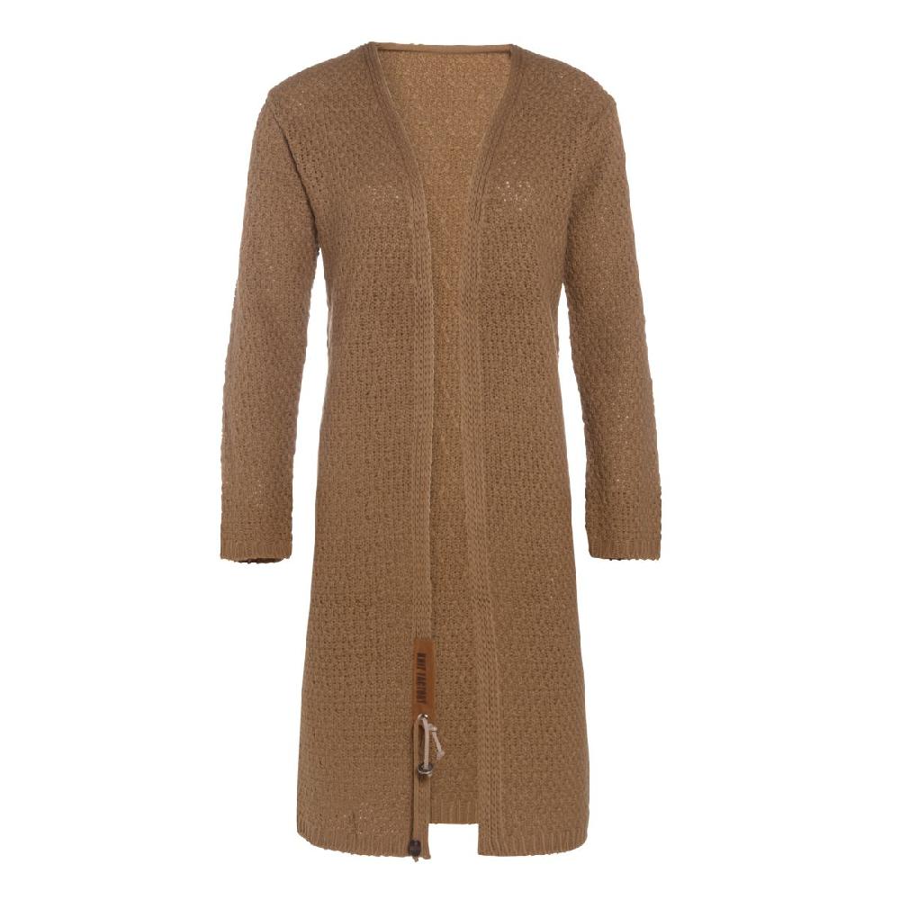 knit factory Luna Lang Gebreid Vest New Camel - 36/38