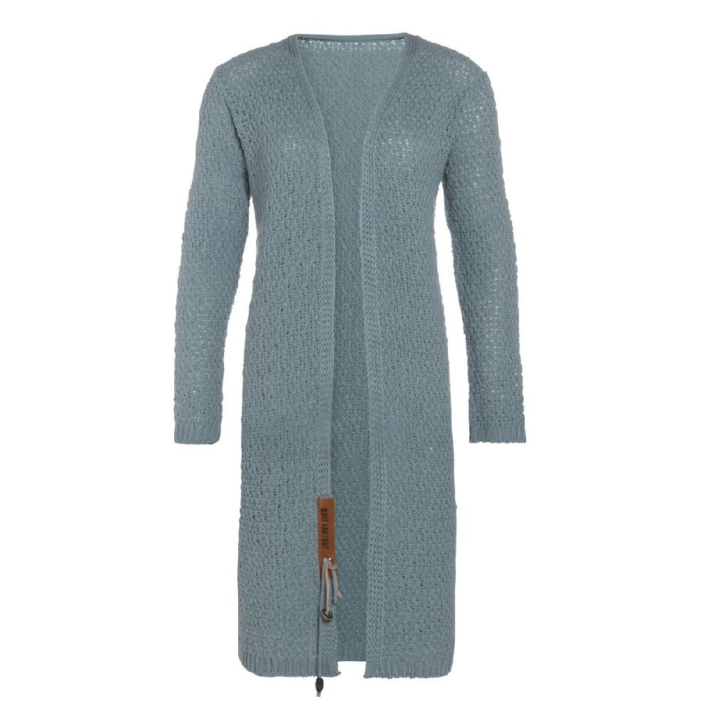 knit factory Luna Lang Gebreid Vest Stone Green - 36/38