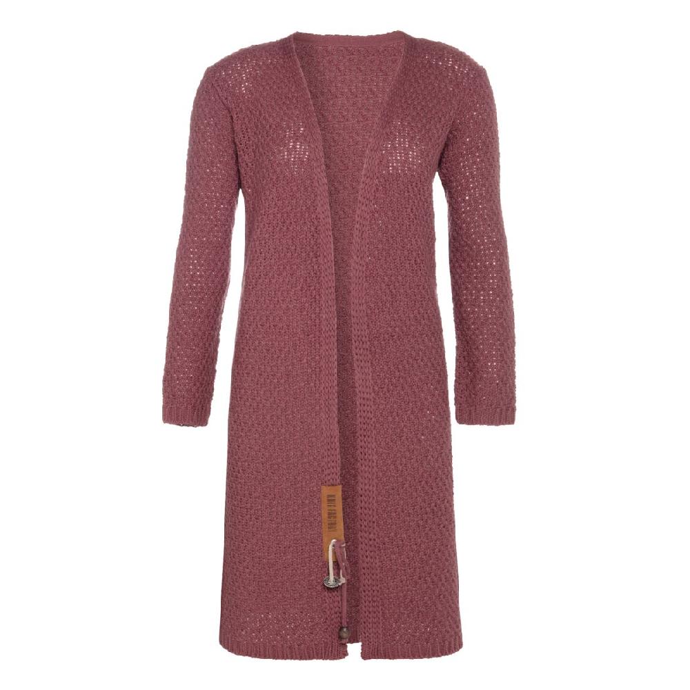 knit factory Luna Lang Gebreid Vest Stone Red - 36/38