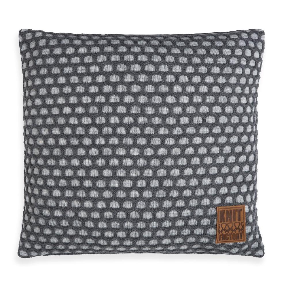 knit factory Mila Kussen Licht Grijs/Antraciet - 50x50
