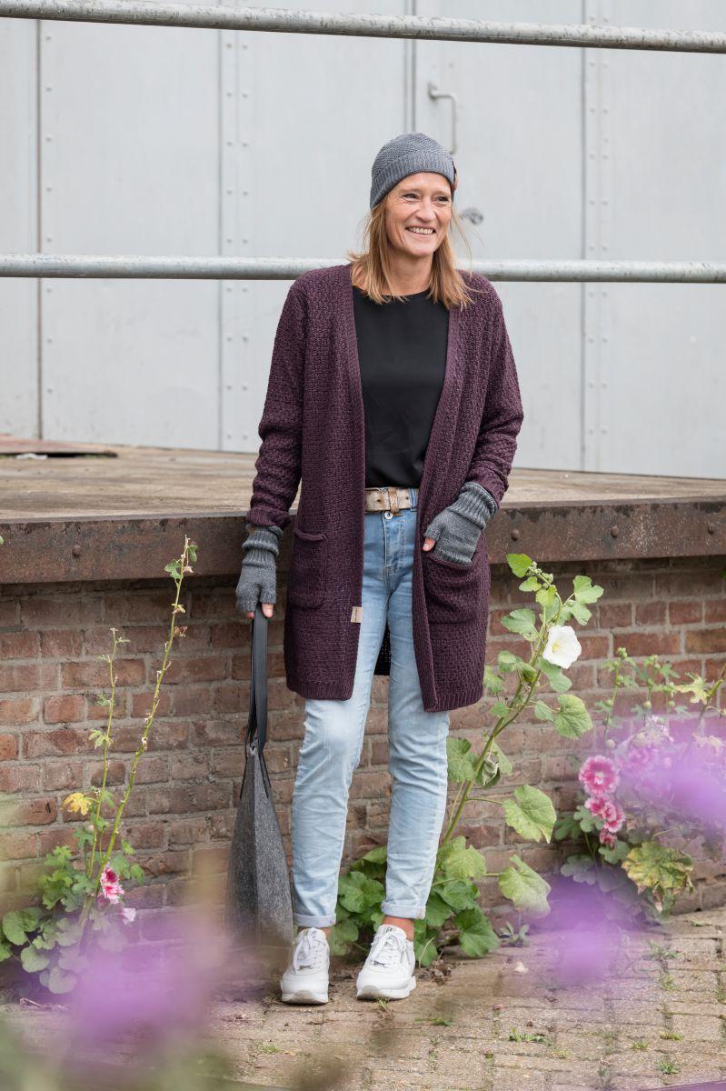 Knit Factory Ruby Gebreid Vest Aubergine - 40/42 - Met Steekzakken