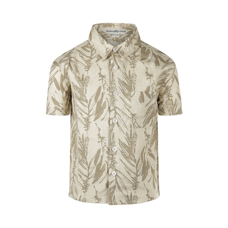 koko noko Koko Noko jongens blouse korte mouw beige linnenmix