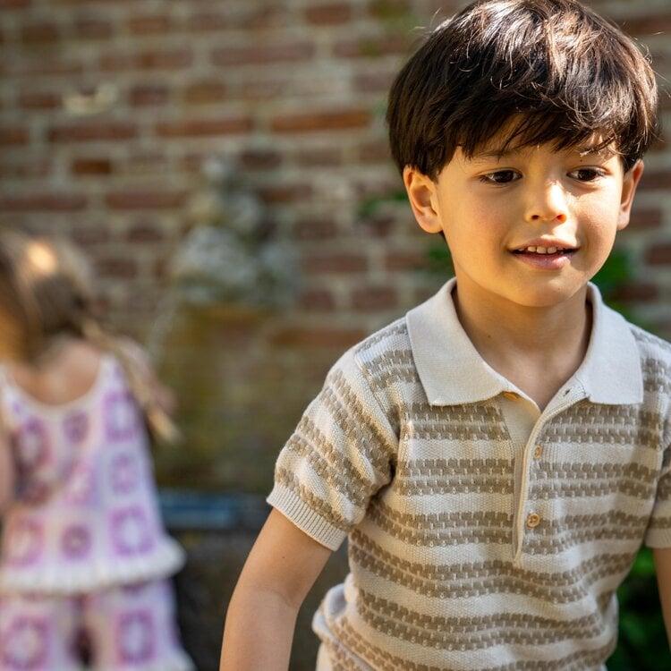 Koko Noko Koko Noko Jongens Polo Taupe Beige Gebreid