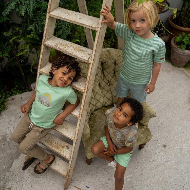 Koko Noko Koko Noko Jongens T-shirt Long Back Mint Blauw Gestreept