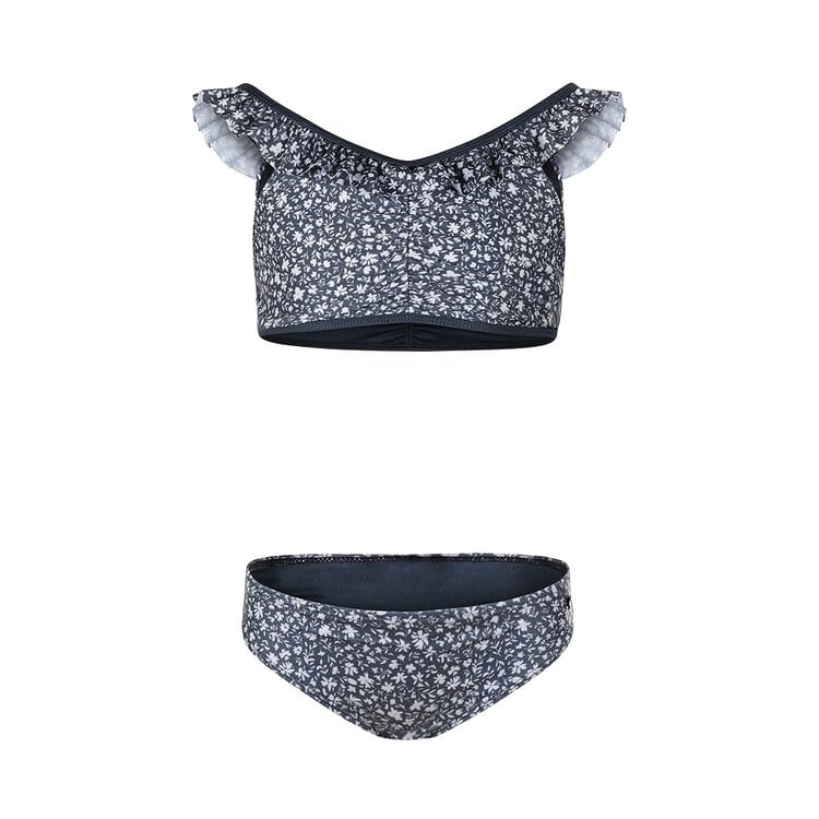 koko noko Koko Noko meisjes bikini donkerblauw bloemetjes ruffles