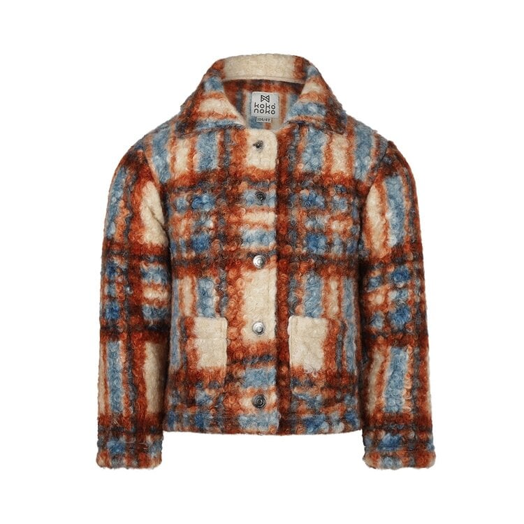 koko noko Koko Noko meisjes jack cognac geruit off white blauw boucle