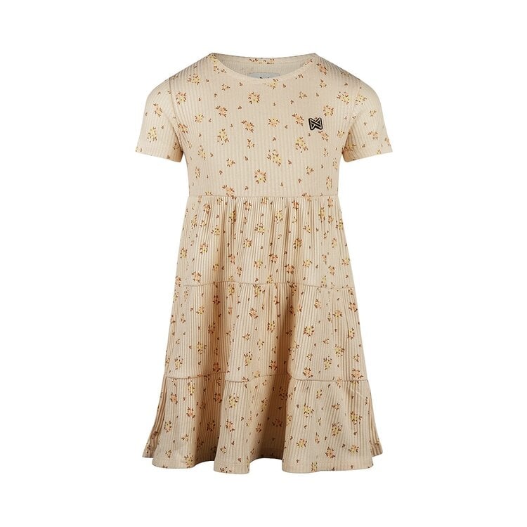 koko noko Koko Noko meisjes jurk beige geel perzikroze bloemen rib