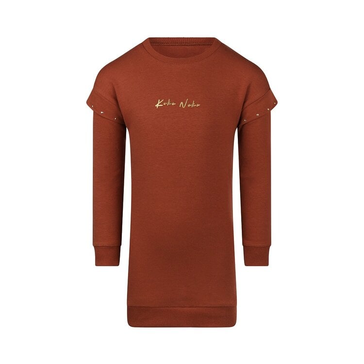 koko noko Koko Noko meisjes jurk cognac sweatdress studs