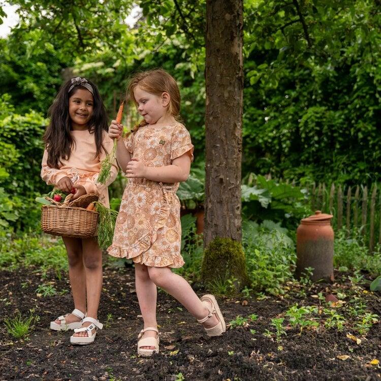 Koko Noko Koko Noko Meisjes Jurk Perzikroze Roestbruin Bloem Overslag