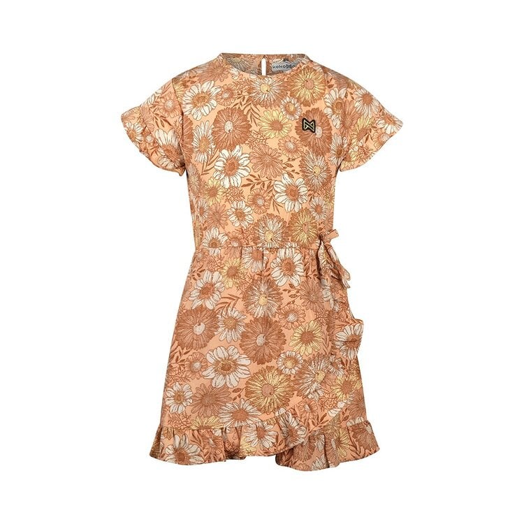 koko noko Koko Noko meisjes jurk perzikroze roestbruin bloem overslag