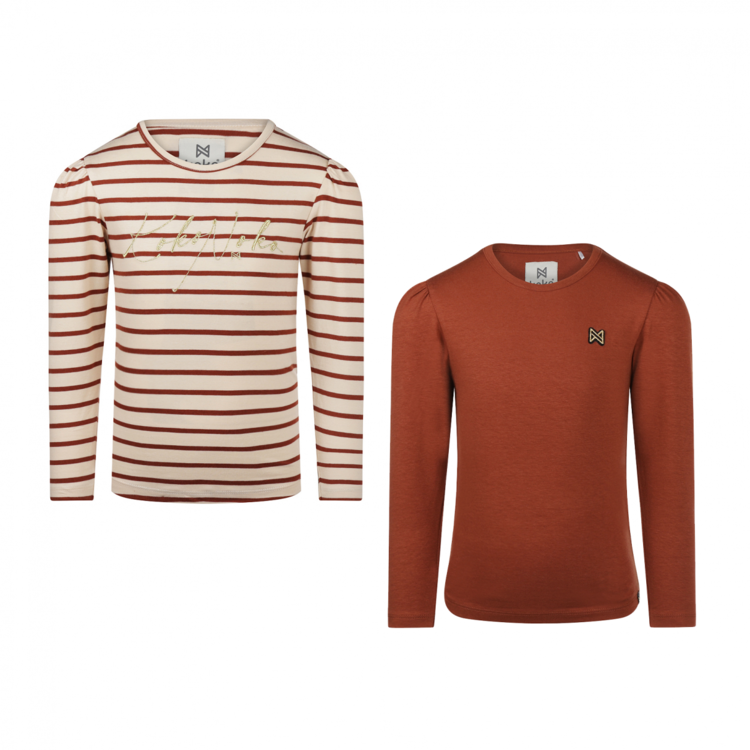 koko noko Koko Noko meisjes set 2 longsleeves cognac gestreept