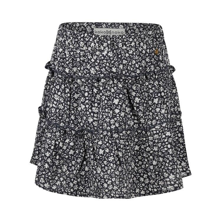 koko noko Koko Noko meisjes skort donkerblauw off white bloemetjes