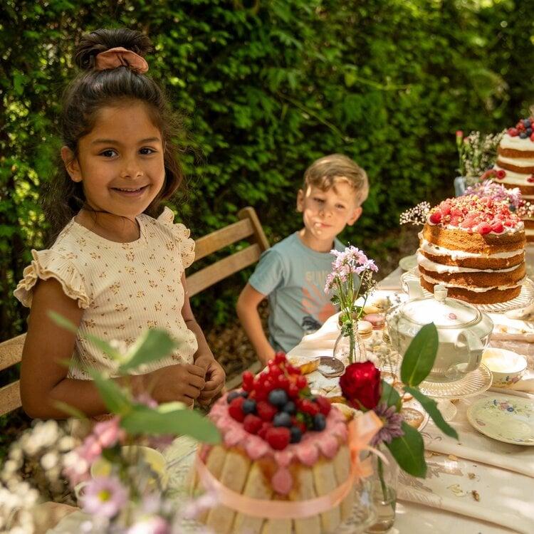 Koko Noko Koko Noko Meisjes T-shirt Beige Geel Perzikroze Bloemen Rib