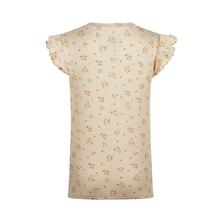Koko Noko Koko Noko Meisjes T-shirt Beige Geel Perzikroze Bloemen Rib