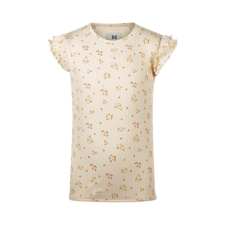 koko noko Koko Noko meisjes T-shirt beige geel perzikroze bloemen rib