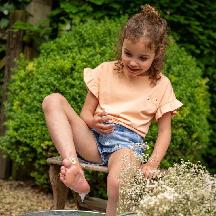 Koko Noko Koko Noko Meisjes T-shirt Perzikroze Borduursel Ruffles