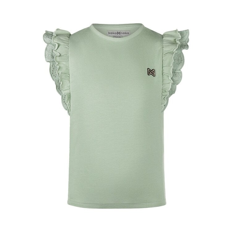 koko noko Koko Noko meisjes T-shirt zachtgroen ruffles broderie
