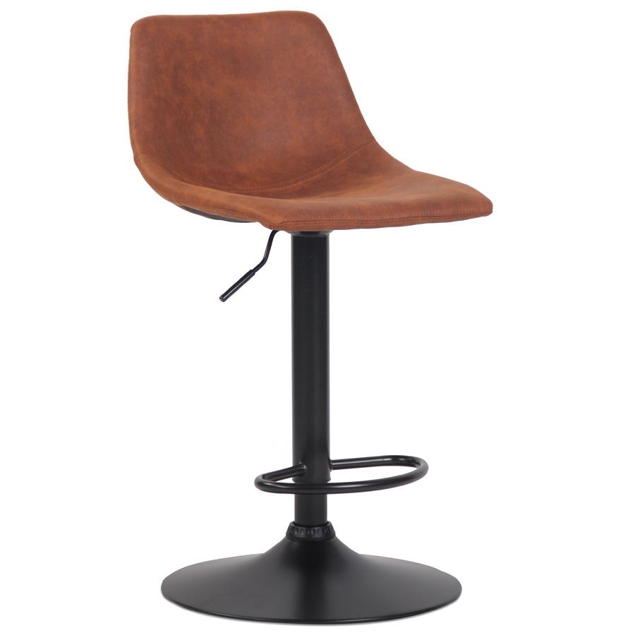 Kokoon Design Adjustable Designer Stool 'OMALET' In Brown Microfiber And Black Metal Leg