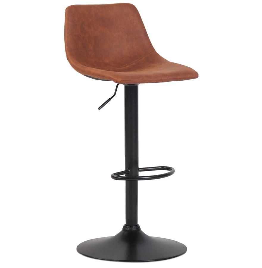 kokoon design Adjustable designer stool 'OMALET' in brown microfiber and black metal leg