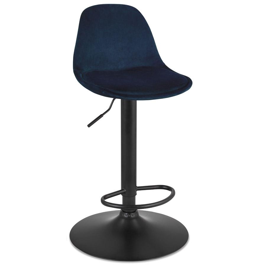 Kokoon Design Adjustable 'FINLEY' Stool In Blue Velvet And Black Metal Leg