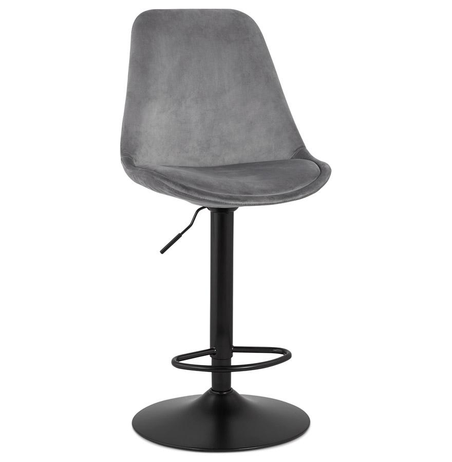 Kokoon Design Adjustable Stool 'MIKE' In Gray Velvet And Black Leg