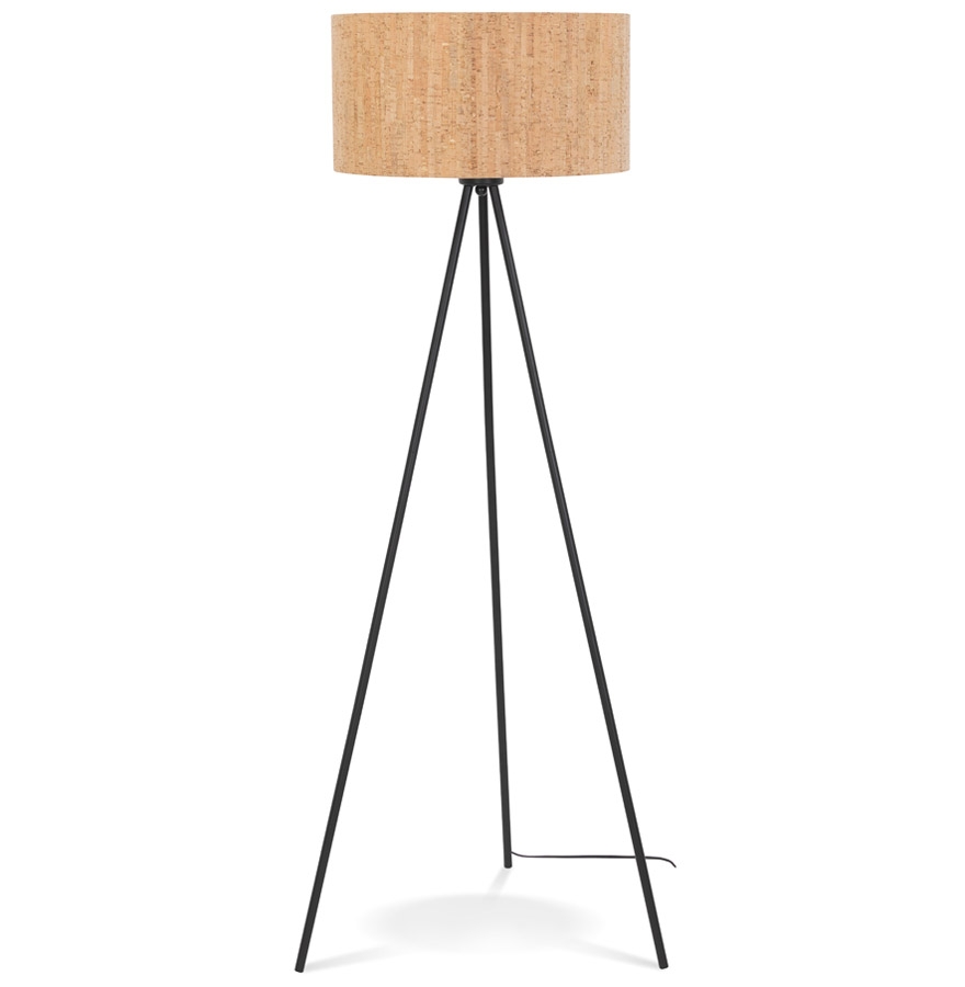 Kokoon Design ANTONIO' Tripod Floor Lamp With Cork Lampshade And 3 Black Metal Legs