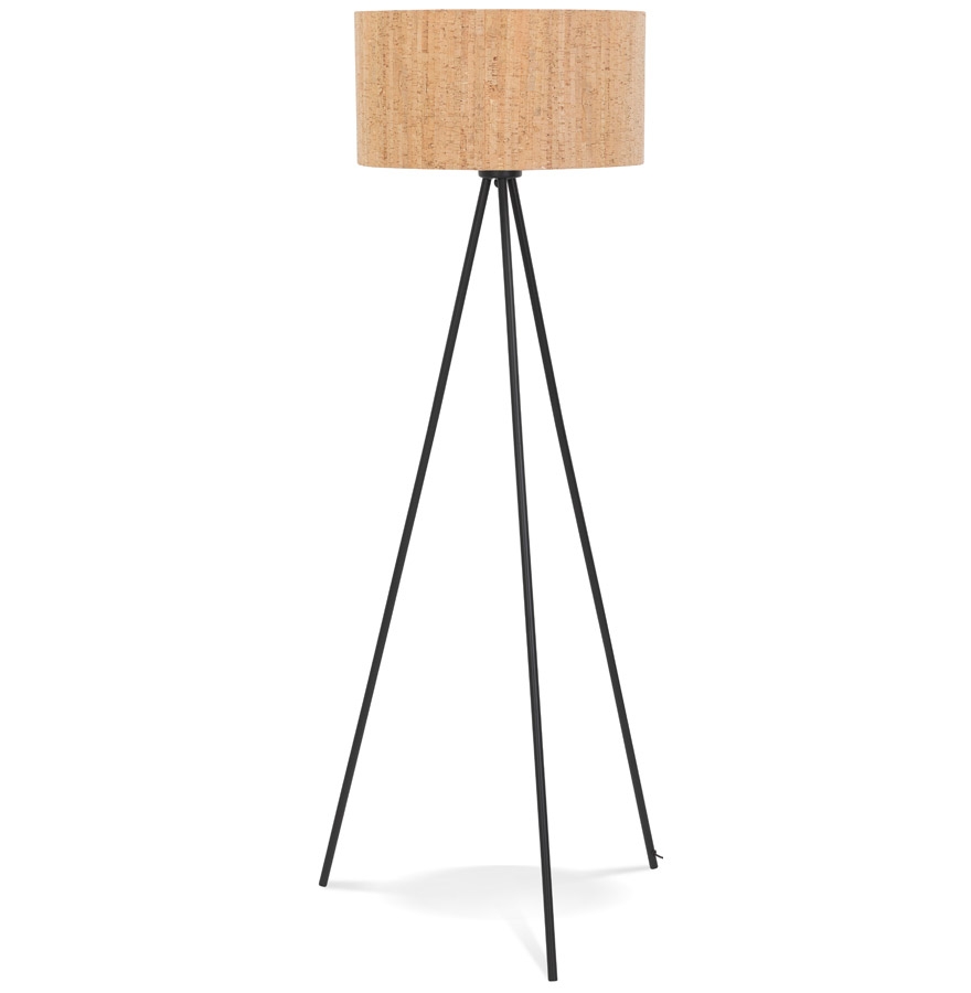 kokoon design ANTONIO' tripod floor lamp with cork lampshade and 3 black metal legs