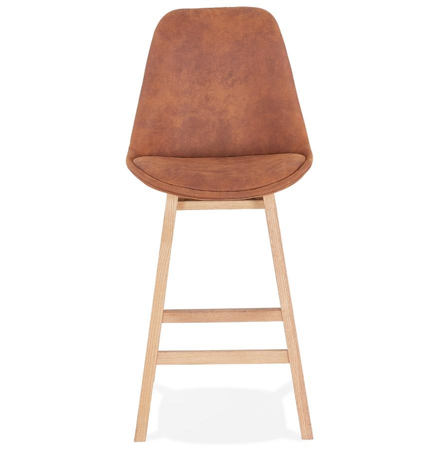 Kokoon Design ASPEN MINI' Mid-height Snack Stool In Brown Microfiber And Natural Finish Wooden Legs