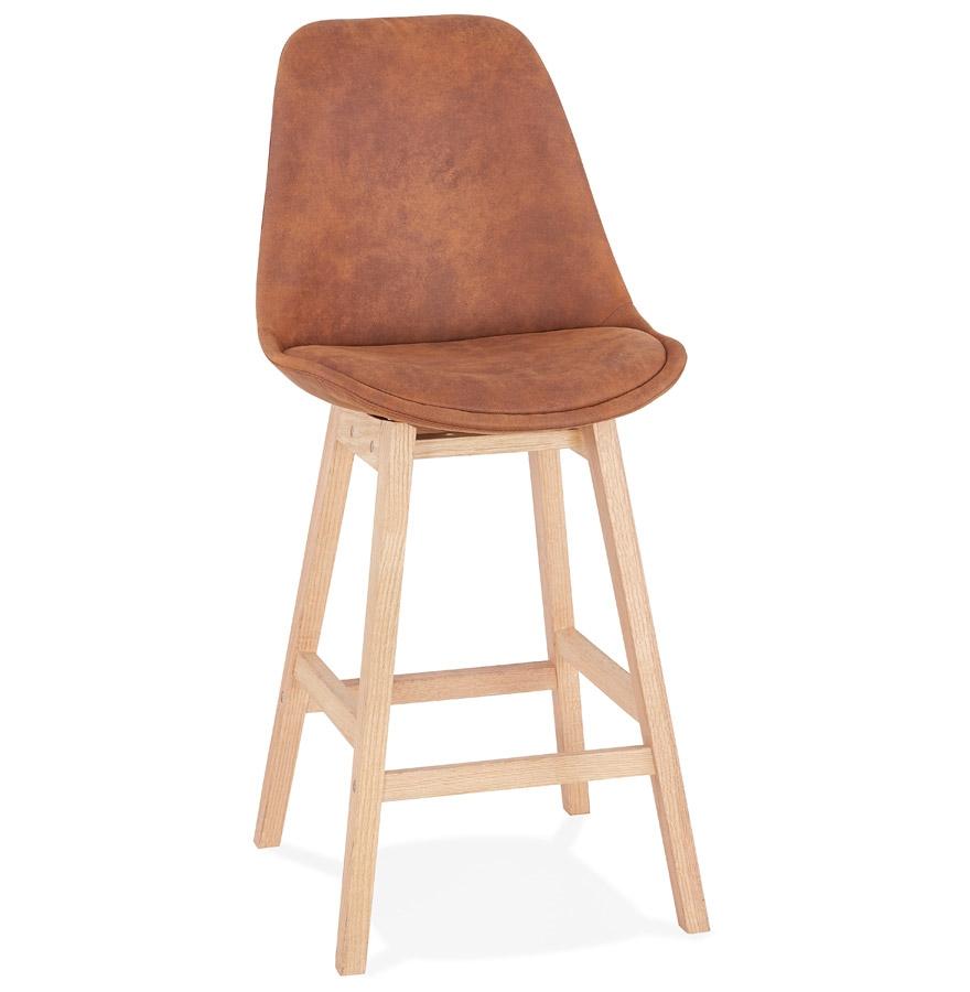 kokoon design ASPEN MINI' mid-height snack stool in brown microfiber and natural finish wooden legs
