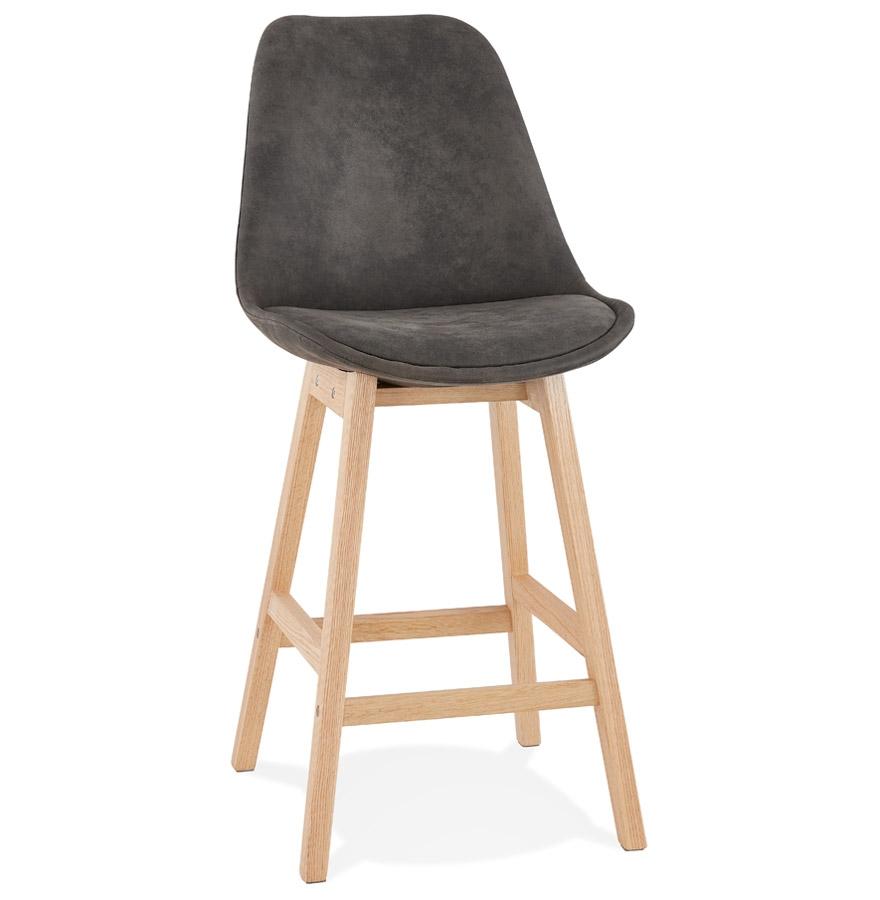 kokoon design ASPEN MINI' mid-height snack stool in gray microfiber and natural wood legs