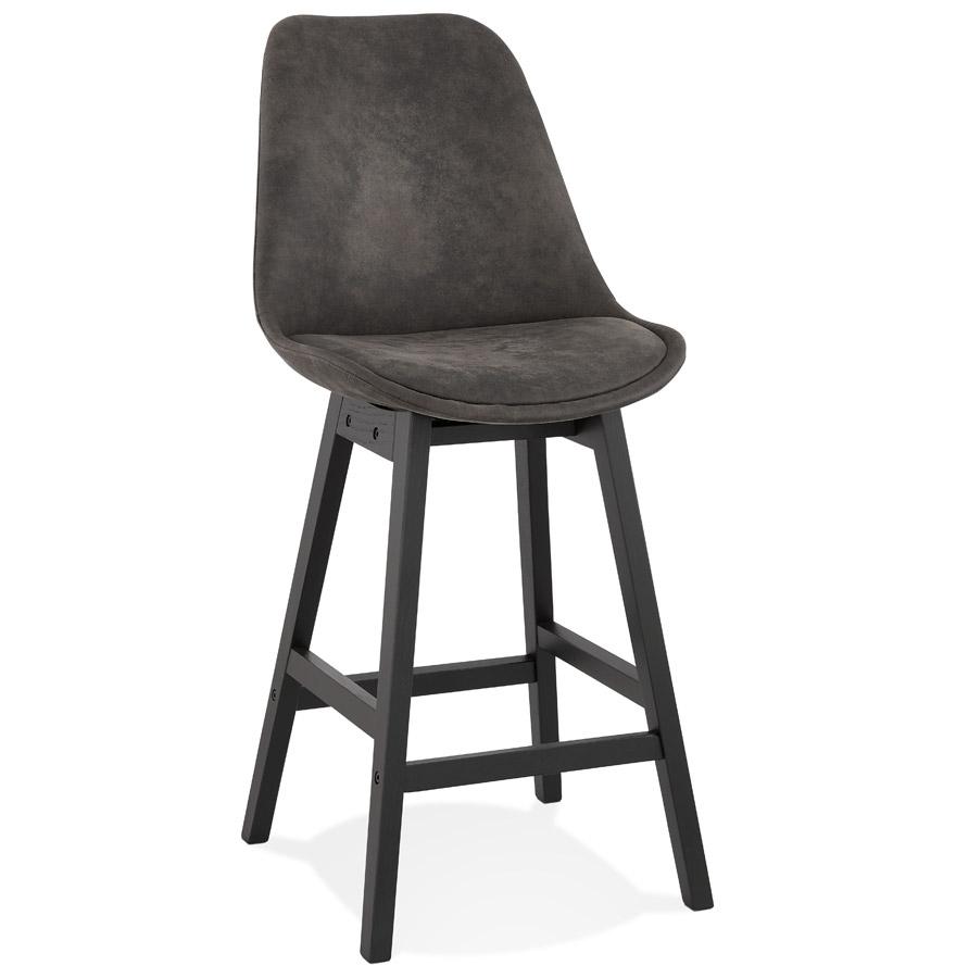kokoon design ASPEN MINI' mid-height snack stool in gray microfiber and black wooden legs