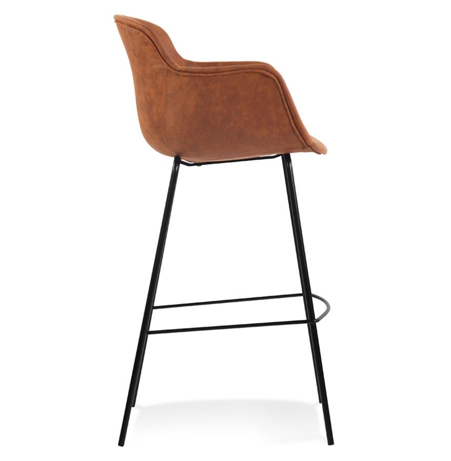 Kokoon Design Bar Stool With Armrests 'CALVIN' In Brown Microfiber