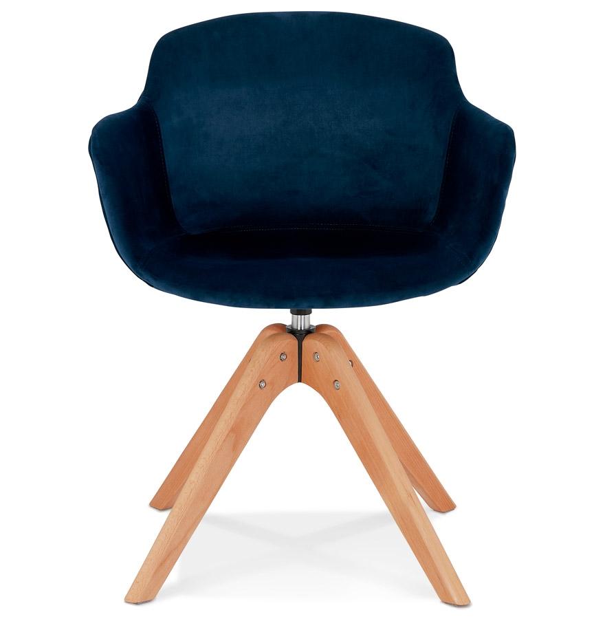 Kokoon Design BERNI' Chair With Armrests In Blue Velvet And Natural Wood Legs