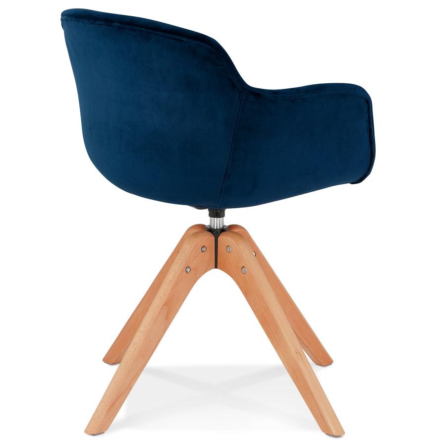 Kokoon Design BERNI' Chair With Armrests In Blue Velvet And Natural Wood Legs