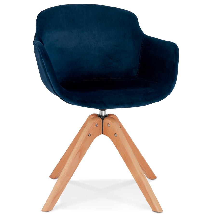 kokoon design BERNI' chair with armrests in blue velvet and natural wood legs