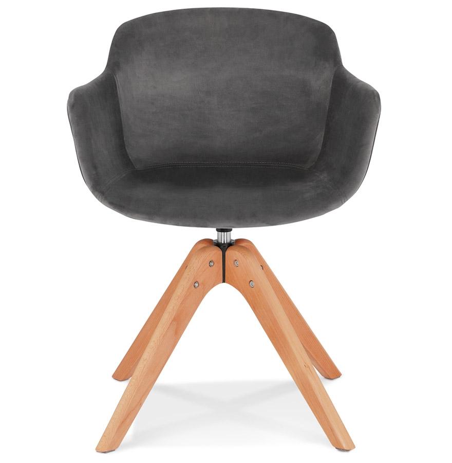 Kokoon Design BERNI' Chair With Armrests In Gray Velvet And Natural Wood Legs