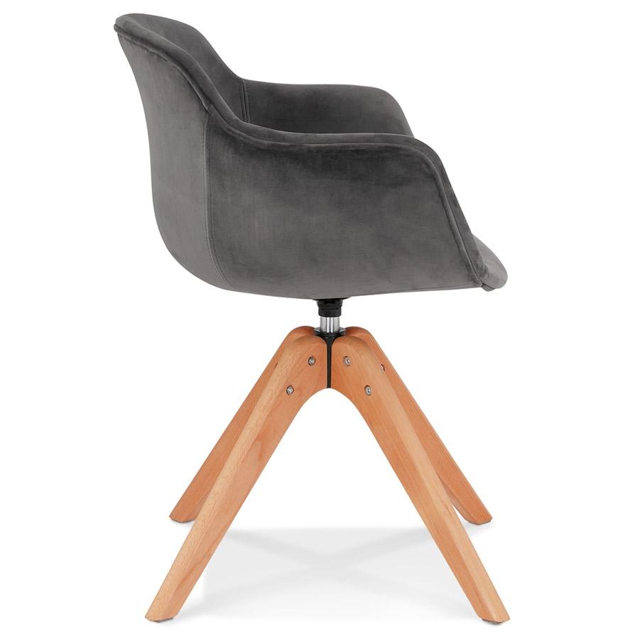 Kokoon Design BERNI' Chair With Armrests In Gray Velvet And Natural Wood Legs
