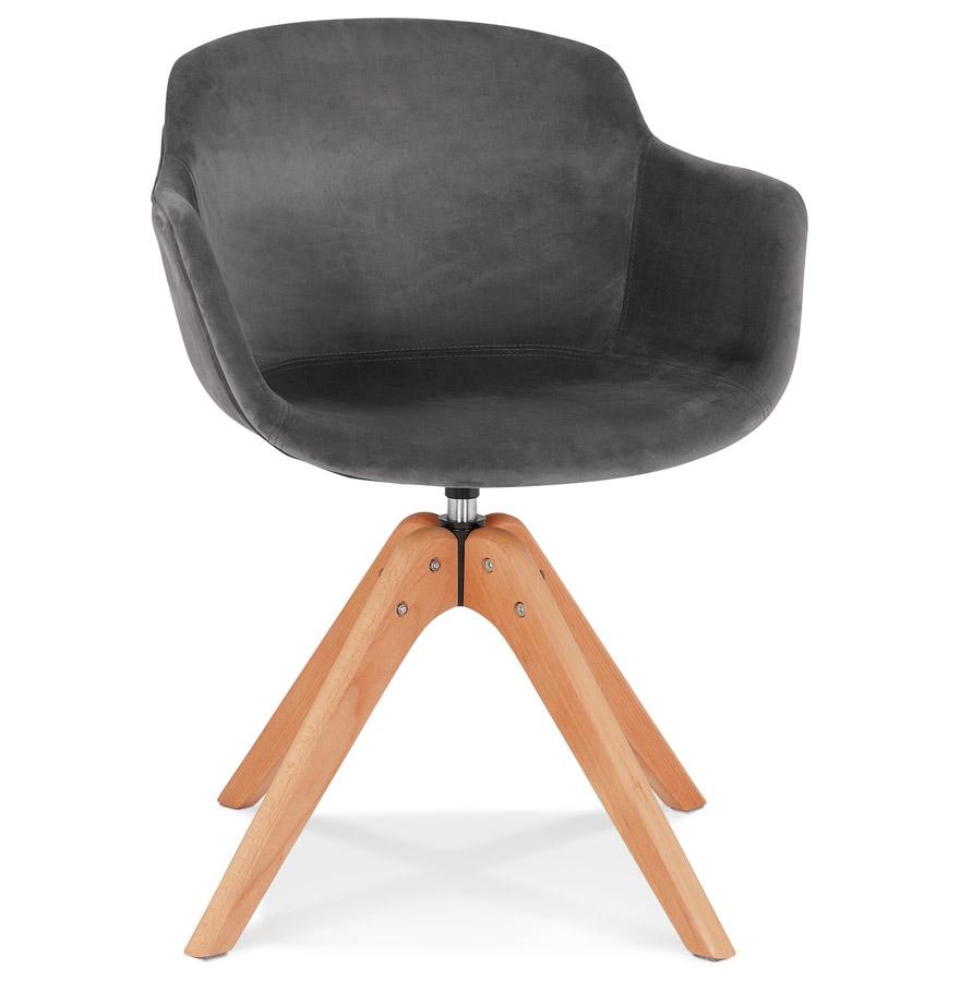kokoon design BERNI' chair with armrests in gray velvet and natural wood legs