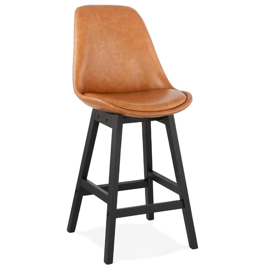 kokoon design Brown 'ELENA MINI' mid-height snack stool in synthetic material and black wooden foot