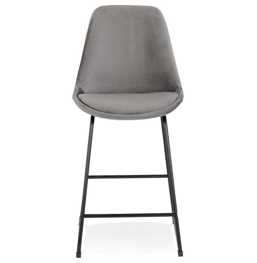 Kokoon Design BULLY MINI' Mid-height Snack Stool In Gray Velvet And Black Metal Legs