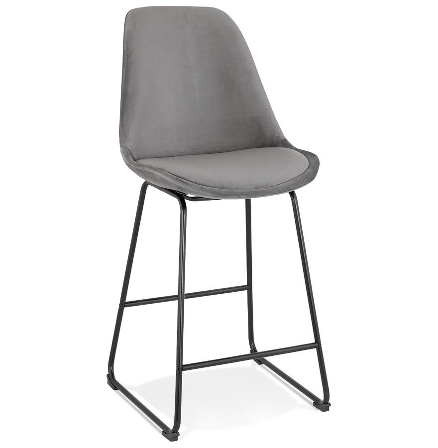 kokoon design BULLY MINI' mid-height snack stool in gray velvet and black metal legs