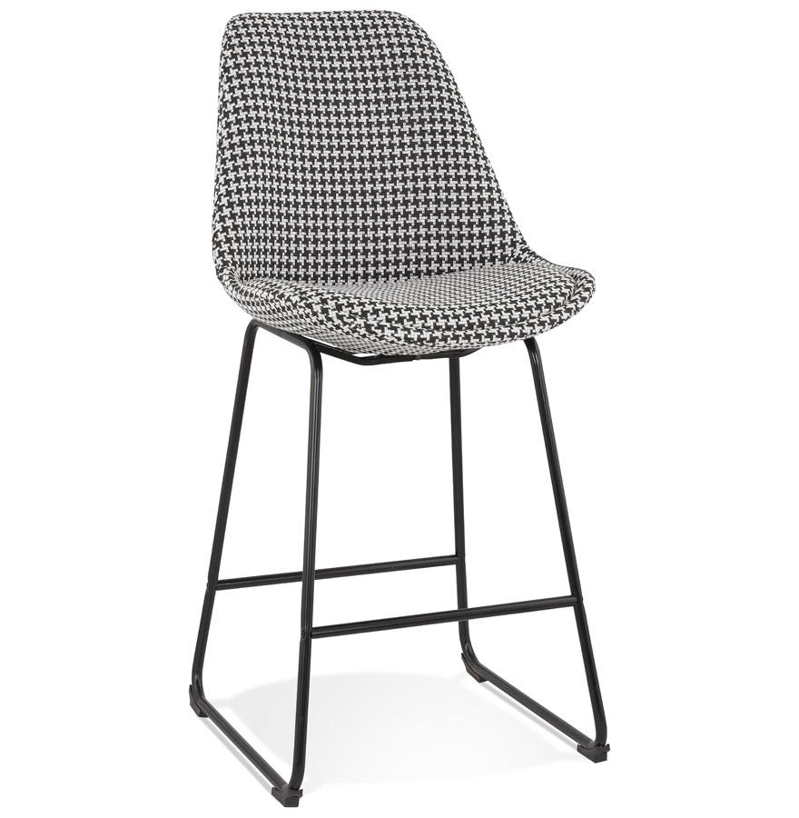 kokoon design BULLY MINI' mid-height snack stool in houndstooth fabric and black metal legs