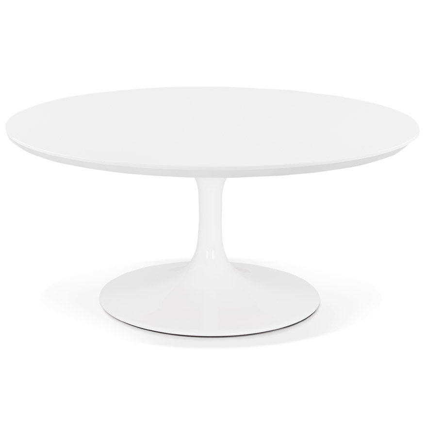 kokoon design BUSTER MINI' round living room coffee table in wood and white metal - Ø 90 cm