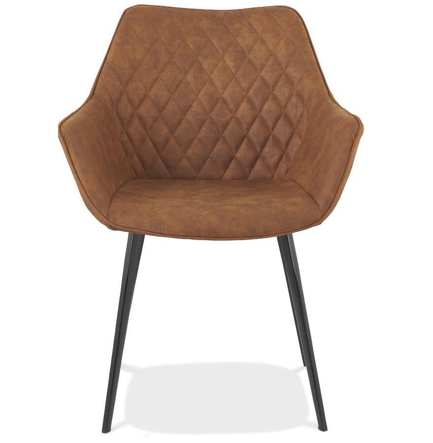 Kokoon Design Chair With Embossed 'CHIGI' Armrests In Brown Microfiber And Black Metal Legs