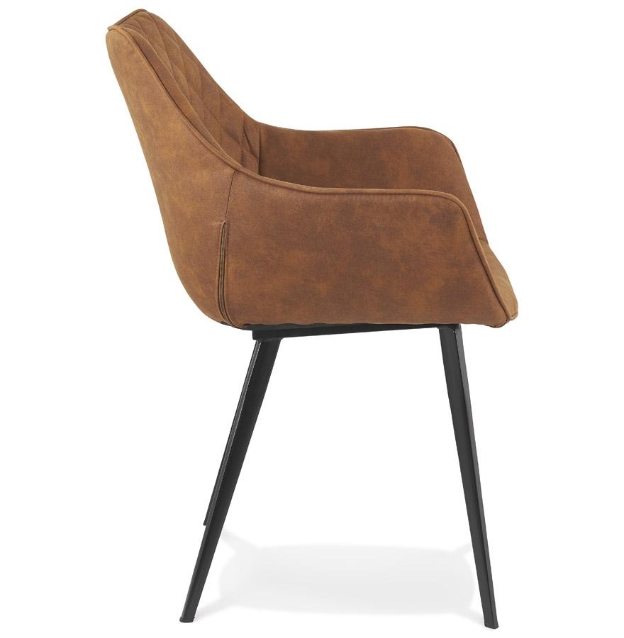 Kokoon Design Chair With Embossed 'CHIGI' Armrests In Brown Microfiber And Black Metal Legs