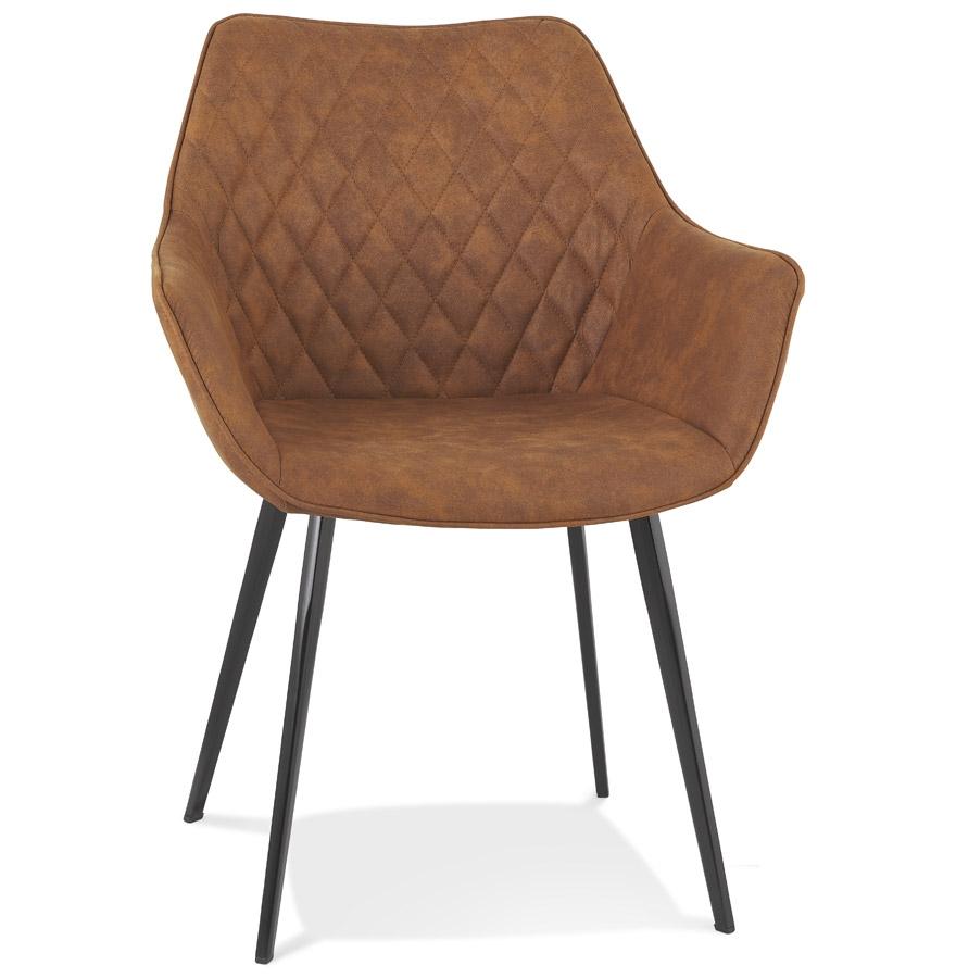 kokoon design Chair with embossed 'CHIGI' armrests in brown microfiber and black metal legs
